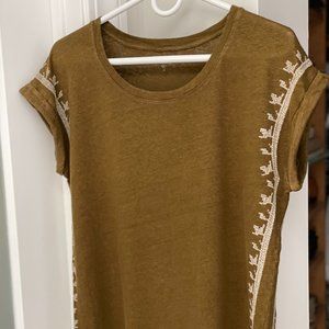 Garnet Hill Organic-Linen Embroidered Tee Size M
